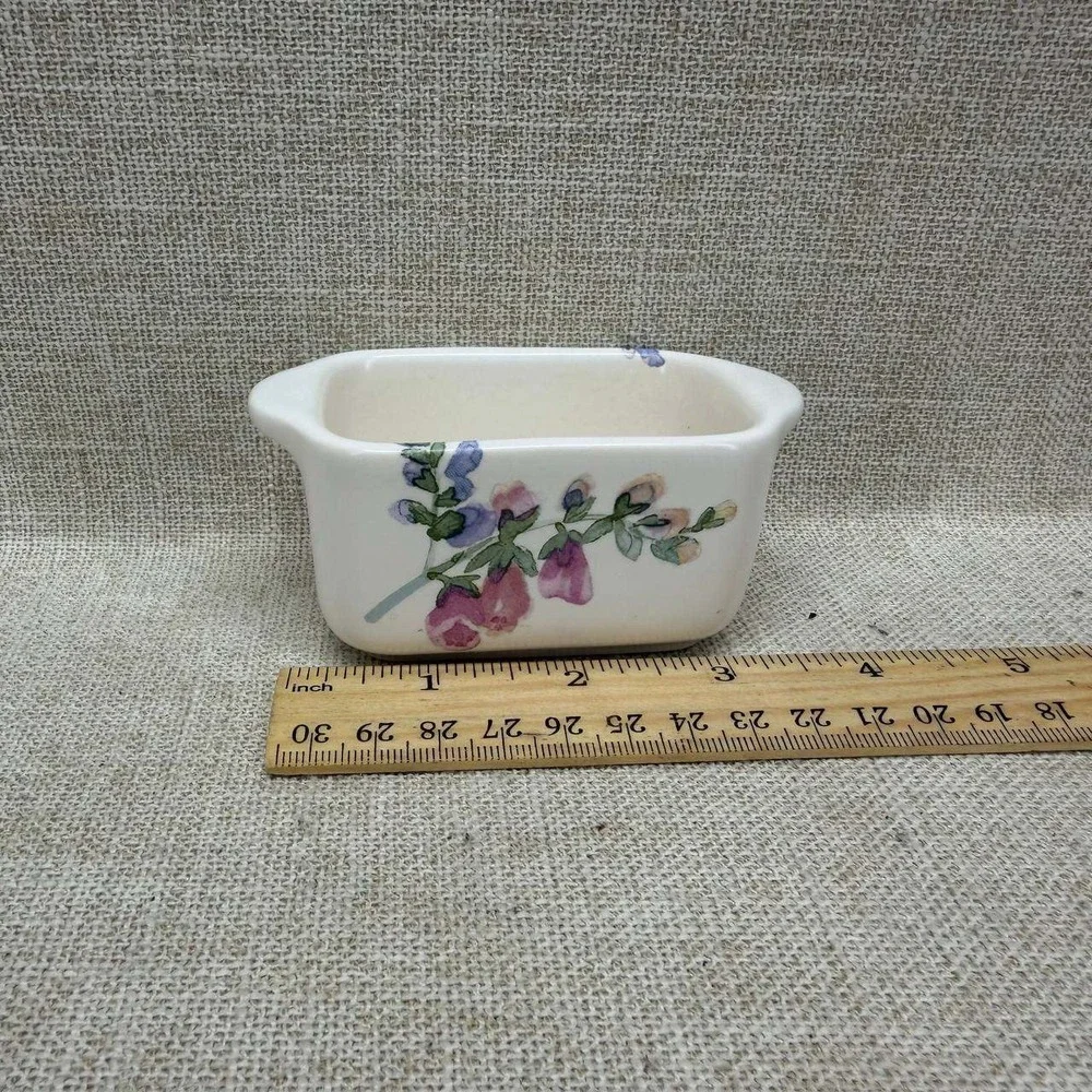 Pfaltzgraff Naturewood Mini Loaf Pan Bluebird Floral Stoneware Baker USA 4.25in